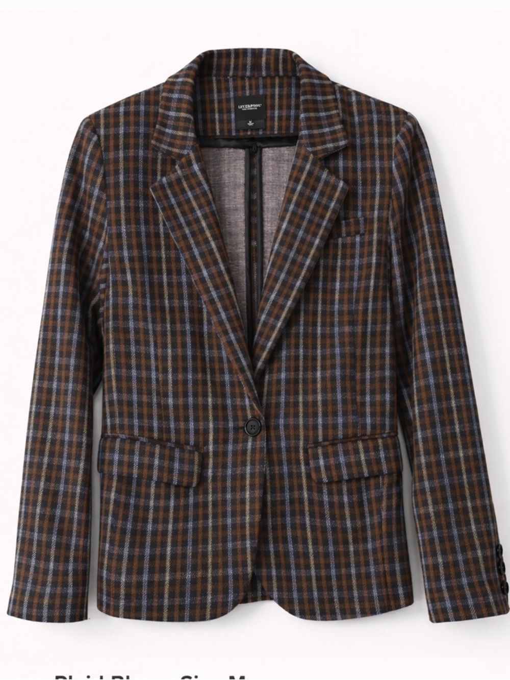 Liverpool Brown Plaid Blazer Tailored One Button Jacket Size M